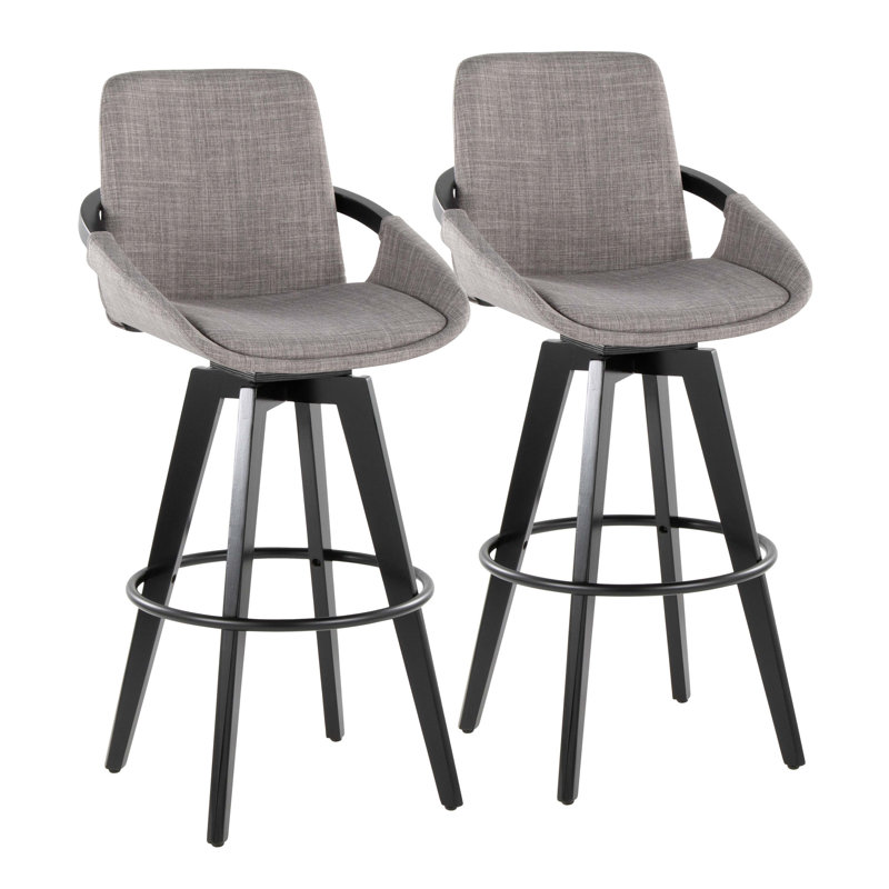 Tabouret de bar à hauteur fixe avec pivot en bois noir et tissu avec repose-pieds rond en métal - ensemble de 2