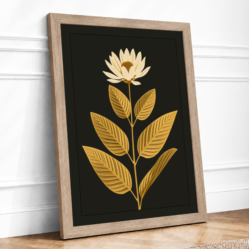 Gilded Lotus Botanical - Framed Print, A4 - 29.7 x 21.0 cm, Oak