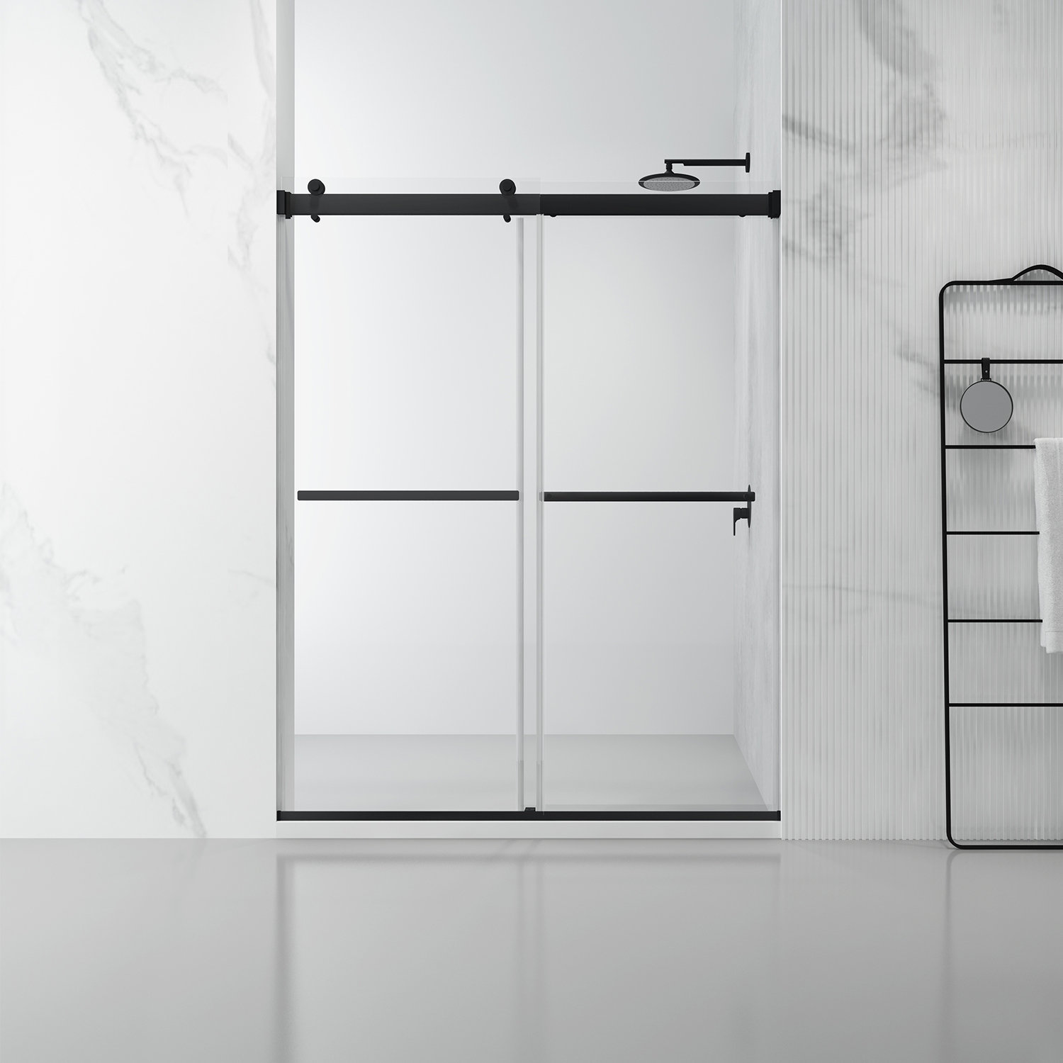 Spezia Frameless Double Sliding Shower Door, Black