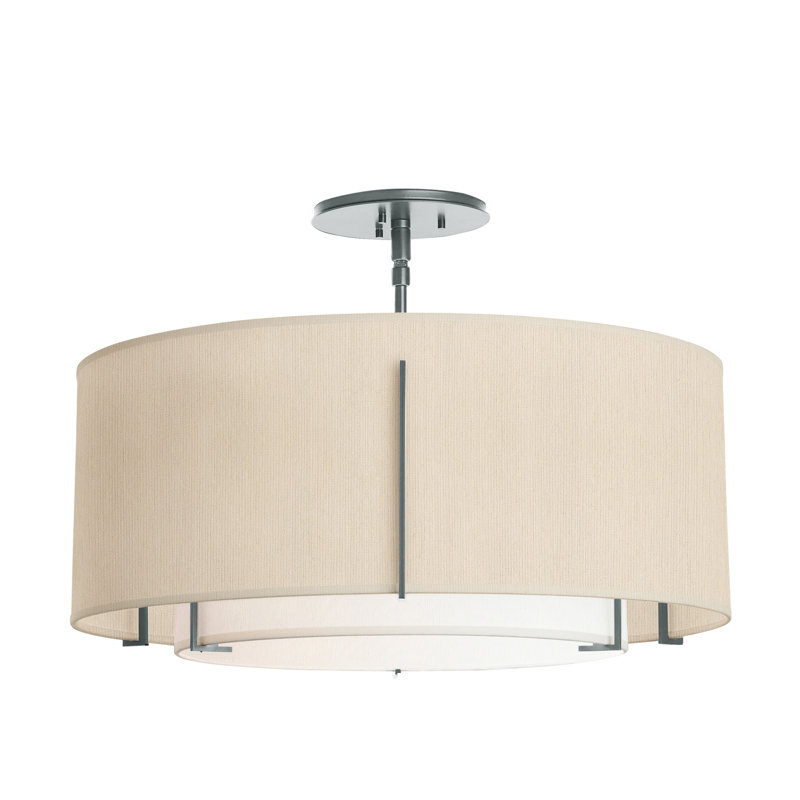 Exos 3 - Light Semi Flush Mount, Vintage Platinum, Flax, 15.3" H x 22.9" W x 22.9" D