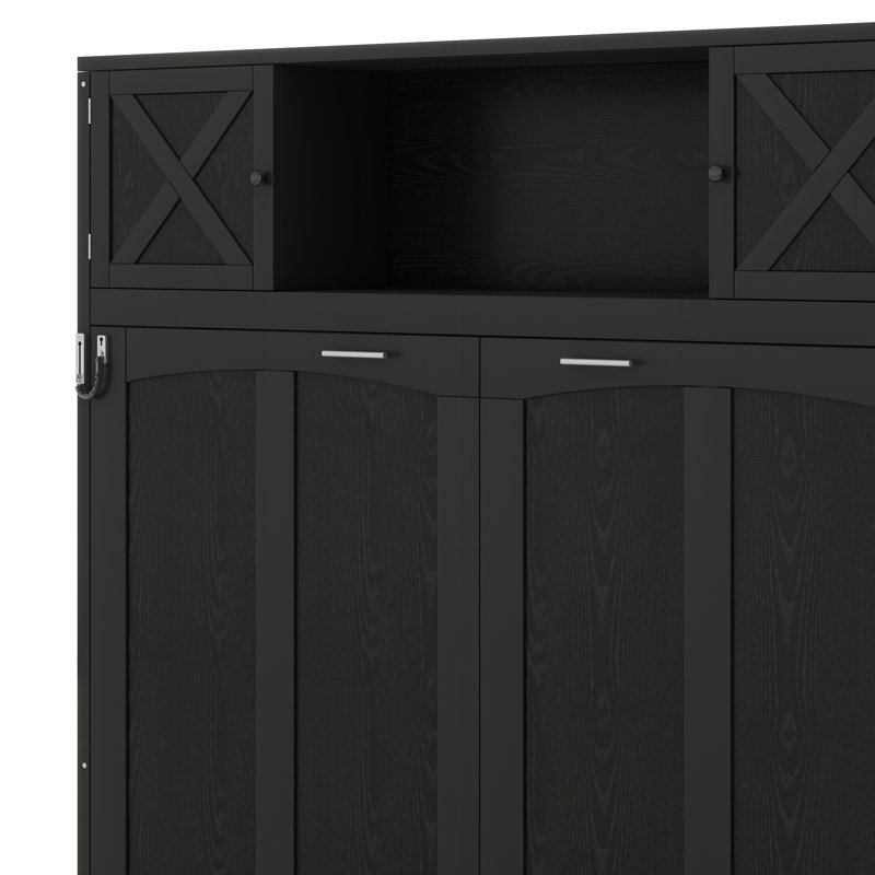 Lit escamotable double pleine grandeur avec tablettes, lit escamotable avec armoires de rangement