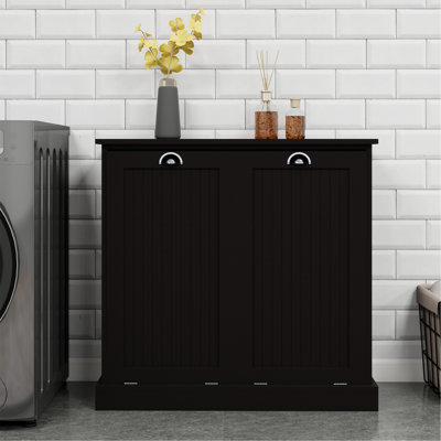 Two-Compartment Tilt-Out Laundry Sorter Cabinet-White