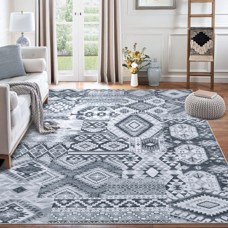 Machine Washable Area Rug Bohemian Rugs for Living Room Low Pile Non-Shedding Vintage Carpet for Bedroom Dining Home Office