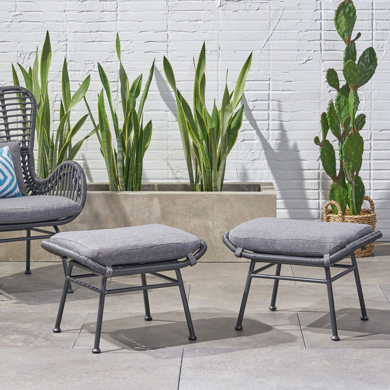 Repose-pieds d'extérieur en rotin avec coussin Montana (ensemble de 2), Gris