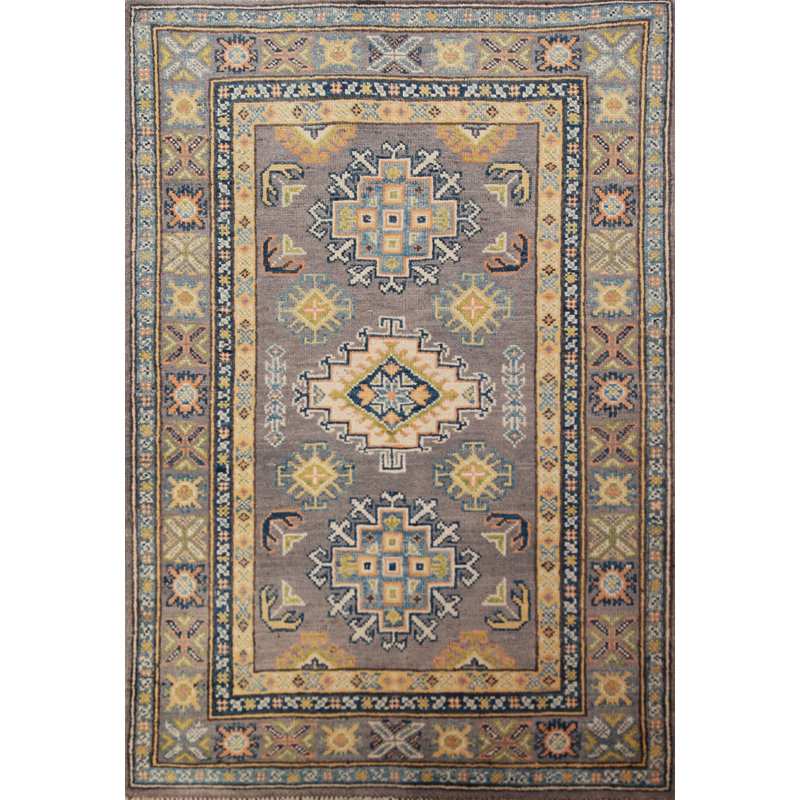 Gray Kazak Handmade Wool Accent Rug 3x4