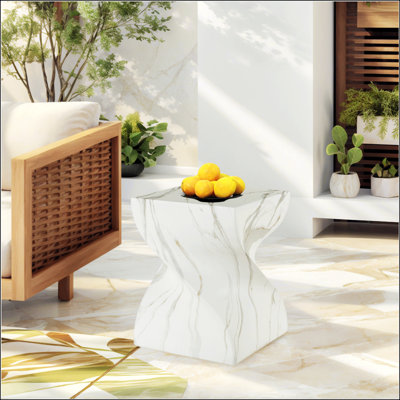 Tables de bout d'extérieur en ciment pour patio, table d'appoint de jardin en faux terrazzo, petite table d'appoint ronde moderne pour une utilisation intérieure et extérieure