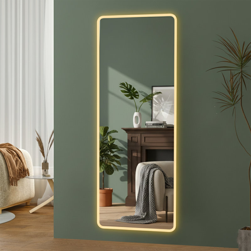 Miroir sur pied pleine longueur H 65 po x l 21 po DEL avec coins arrondis Smart Touch