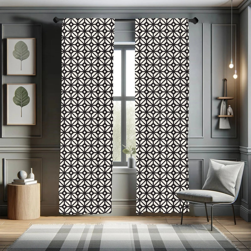 Geometric Semi-Sheer Rod Pocket Sliding Panel, 28" x 95"