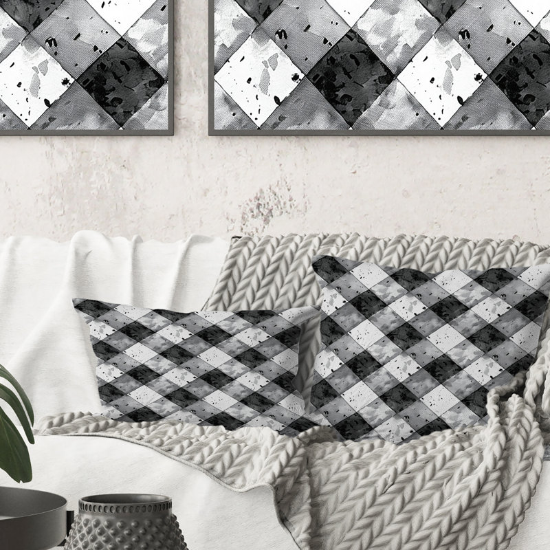 Imprimé vichy noir et blanc - Coussin lombaire traditionnel