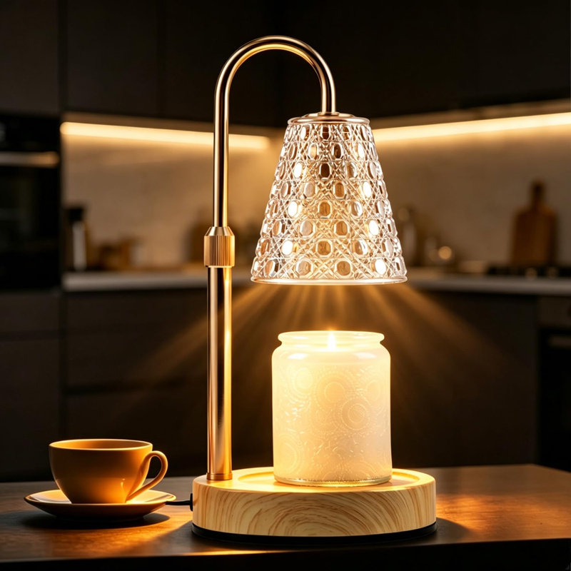 Lampe chauffe-bougie électrique dorée, chauffe-bougie avec minuterie, chauffe-cire pour bougies en pot, chauffe-bougie à hauteur réglable avec 2 ampoules