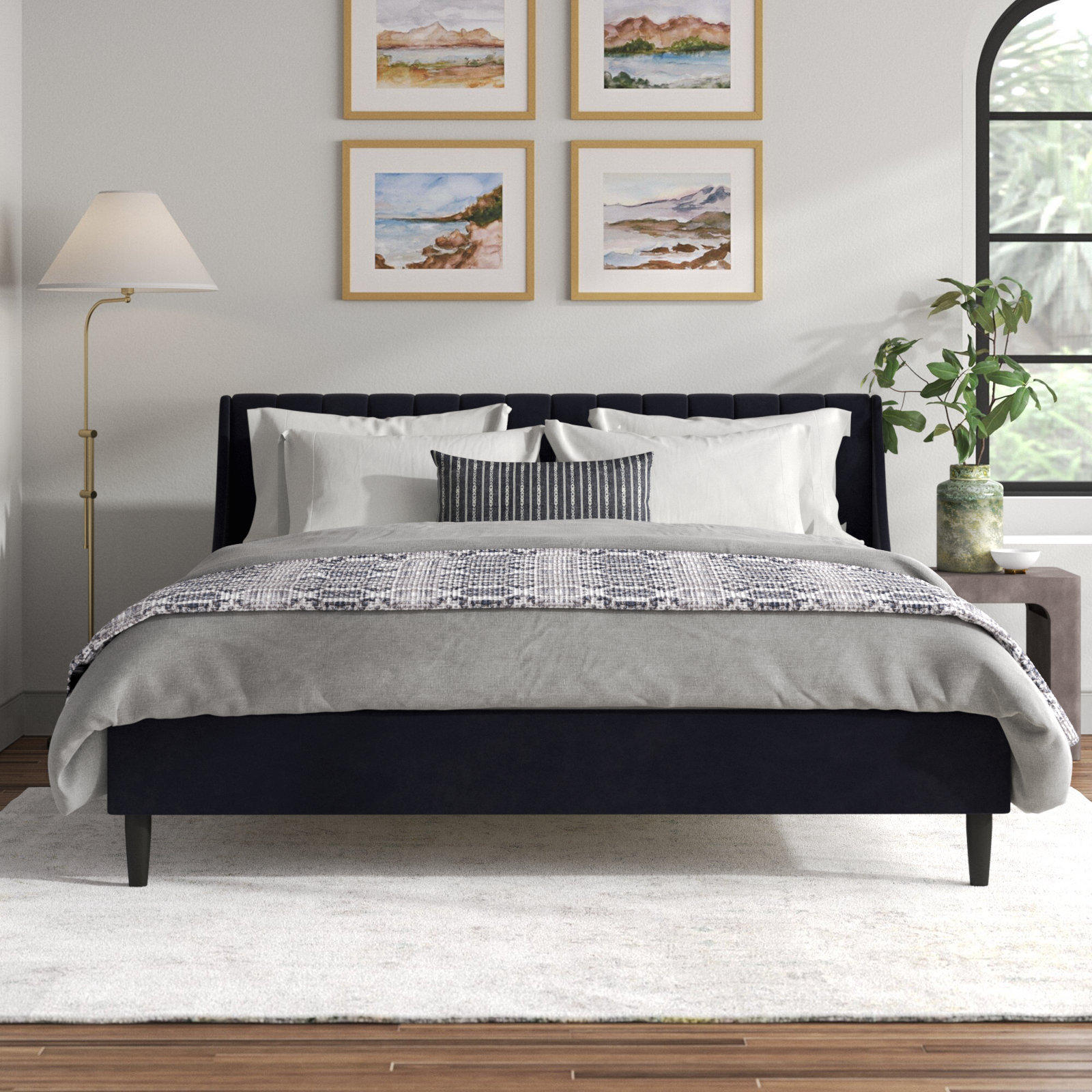 Helaina Upholstered Wingback Bed, Queen, Anthracite Black Velvet