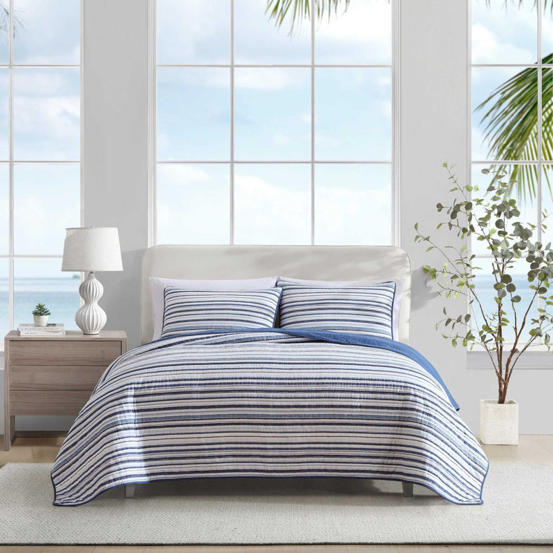 Nautica Coleridge Cotton Reversible Blue Quilt Set, Queen