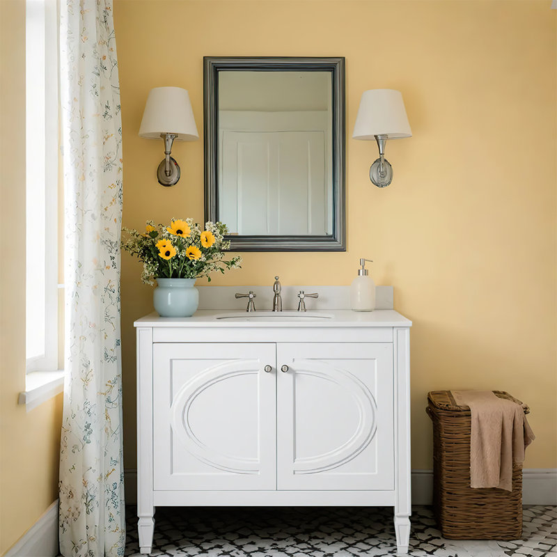 Meuble-lavabo blanc 30 po avec lavabo en céramique avec deux portes et tablette