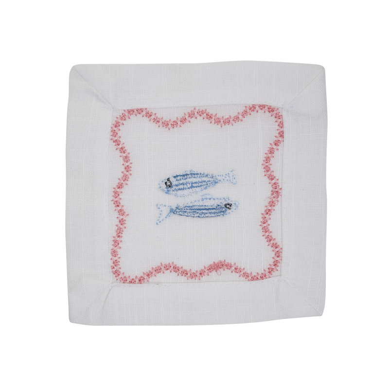 Serviettes de cocktail brodées poisson (ensemble de 4) - Serviettes de boissons nautiques pour les réceptions côtières et les rassemblements d'été