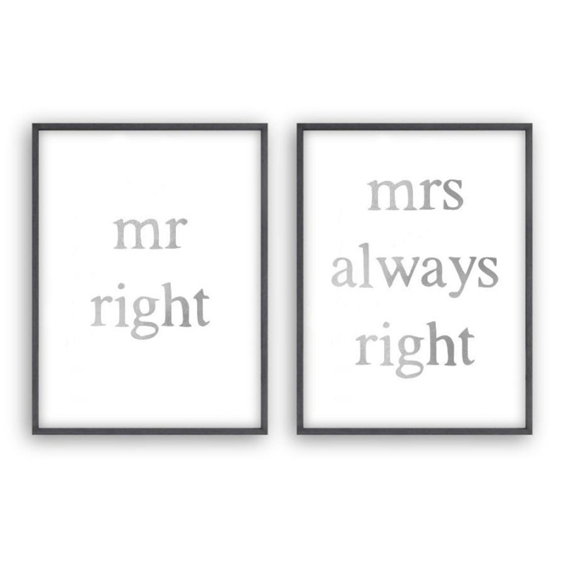 Mr Right Mrs Always Right - 2 Piece Print, 31 cm H x 22 cm W, Black Oak Frame