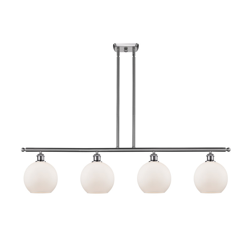 Luminaire suspendu linéaire à 4 lumières pour îlot de cuisine Baptista, Nickel satiné brossé, Blanc mat, DIRIGÉ