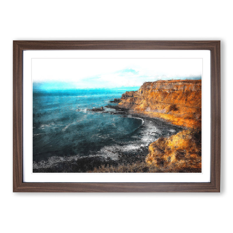 Giant's Causeway Northern Ireland - Picture Frame Painting, 27cm H x 36cm W x 2cm D, Walnut Framed