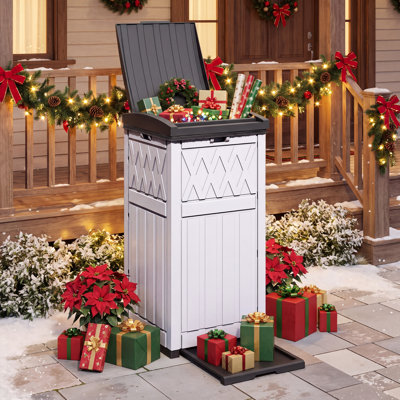 Edrosie Inc 38 Gallons Water Resistant Resin Outdoor Trash Bin,White+Black