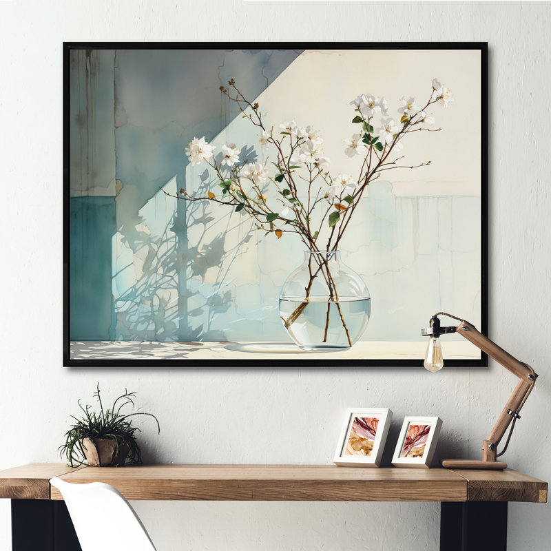 Reflections and Simplicity Vase I sur toile, H 16 po x l 32 po x P 1 po, Cadre flottant noir