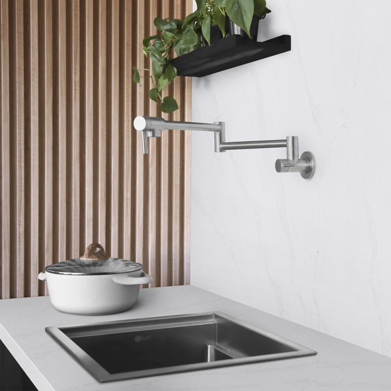 Modern Faucet Stylish Two-Handles Wall Mount with Single Hole Pot Filler, Stainless Steel