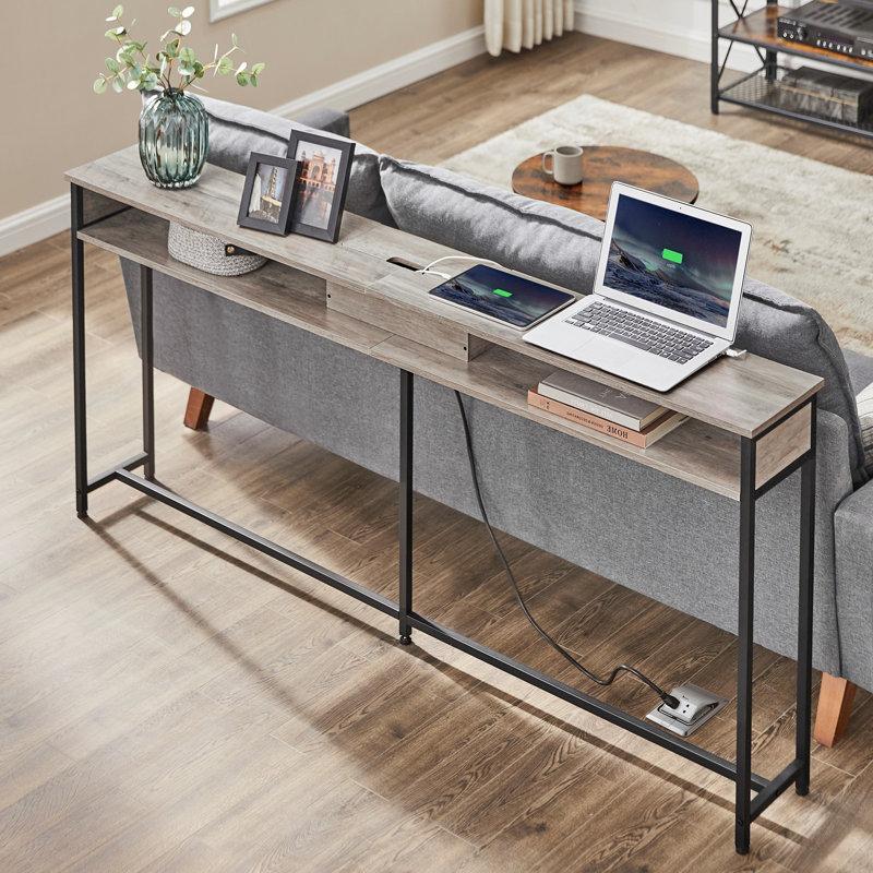 Gericho Console Table with Outlet, Gray, 31.5'' H X 70.9'' W X 9.8'' D