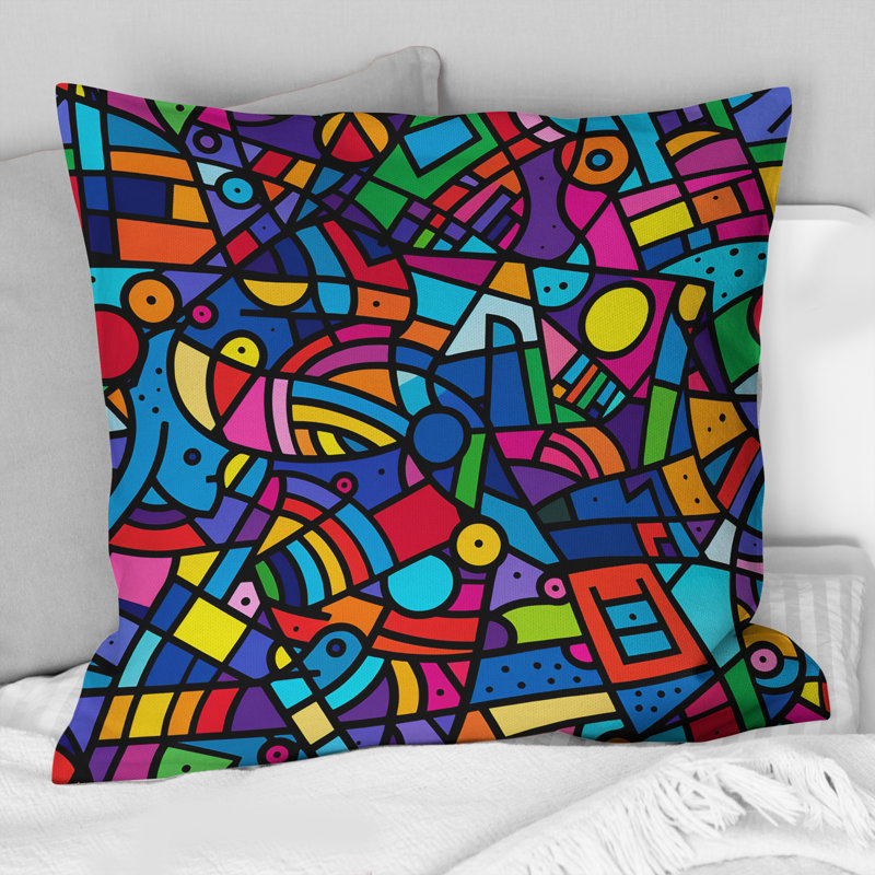 Colorful Modern Mosaic I - Coussin décoratif moderne, H 16 po x l 16 po