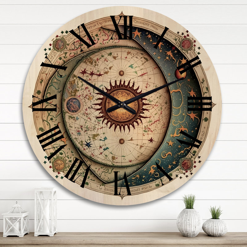 Horloge murale en bois massif Maryesther, Très grand