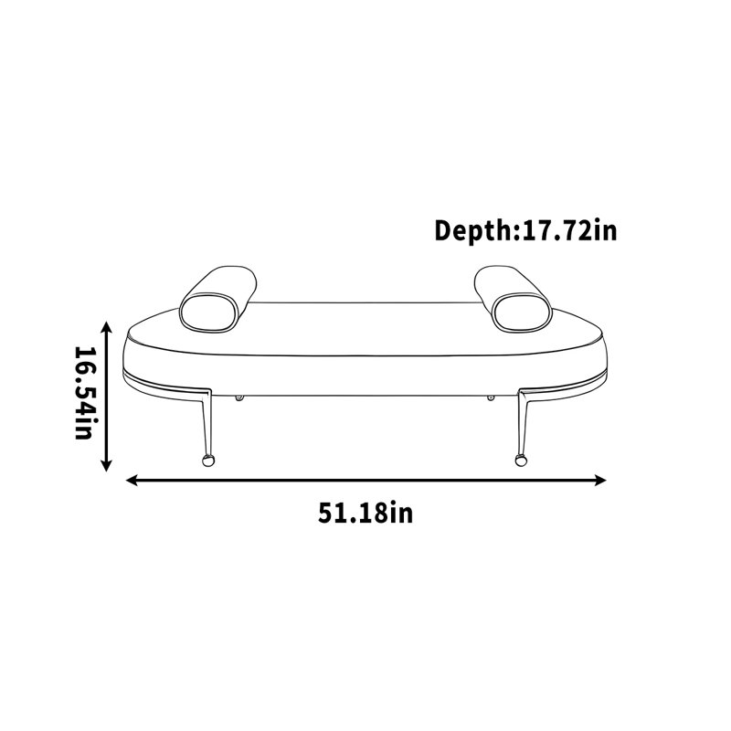 Repose-canapé en acier inoxydable, H 16,54 po x l 51,18 po x P 17,72 po