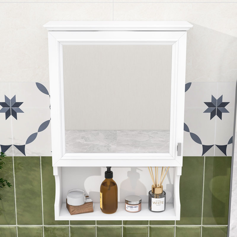 Armoire à pharmacie murale avec miroir et tablettes réglables, Blanc