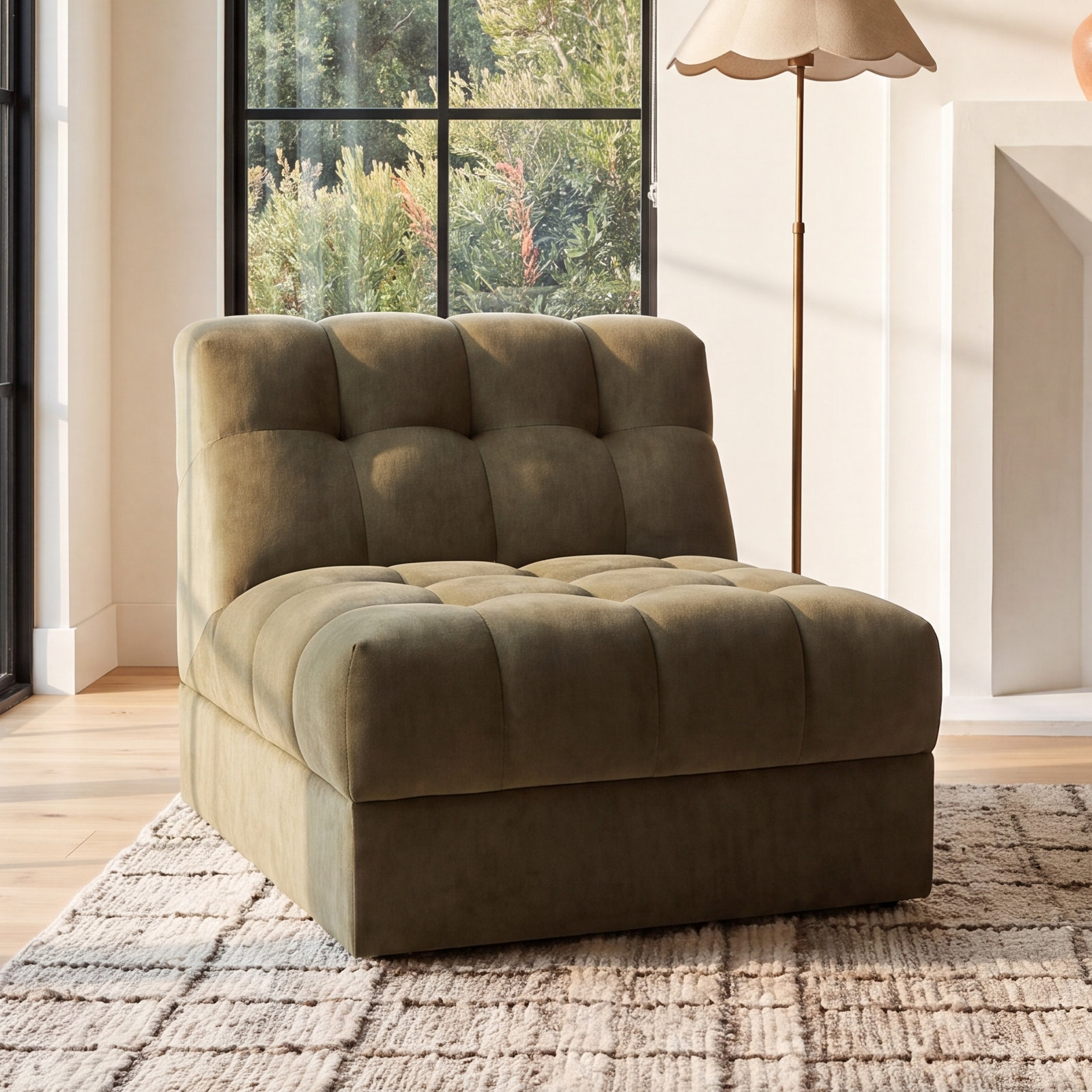 Pine Velvet Slipper Chair