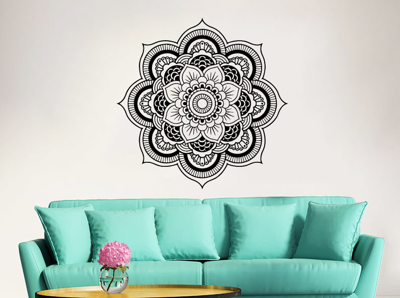 Décalcomanie murale fleur de lotus mandala, Lilas