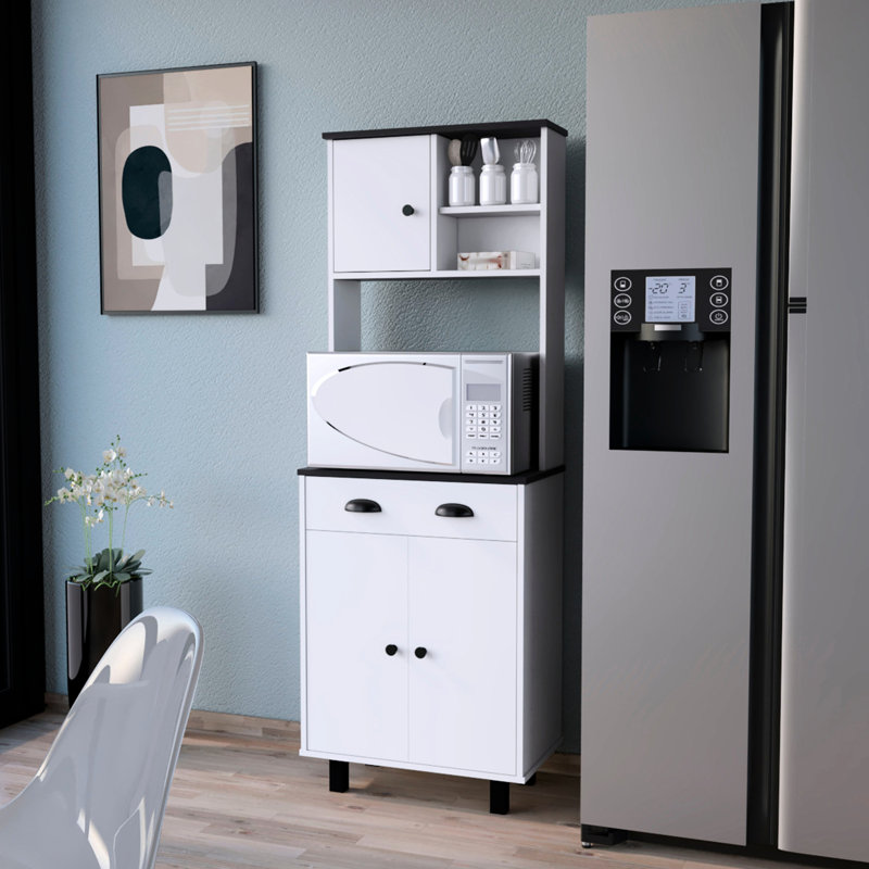 White And Kitchen Cabinet Pantry - 1 Drawer For Practical Storage 1 , Organize Your Conveniently, White/Walnut