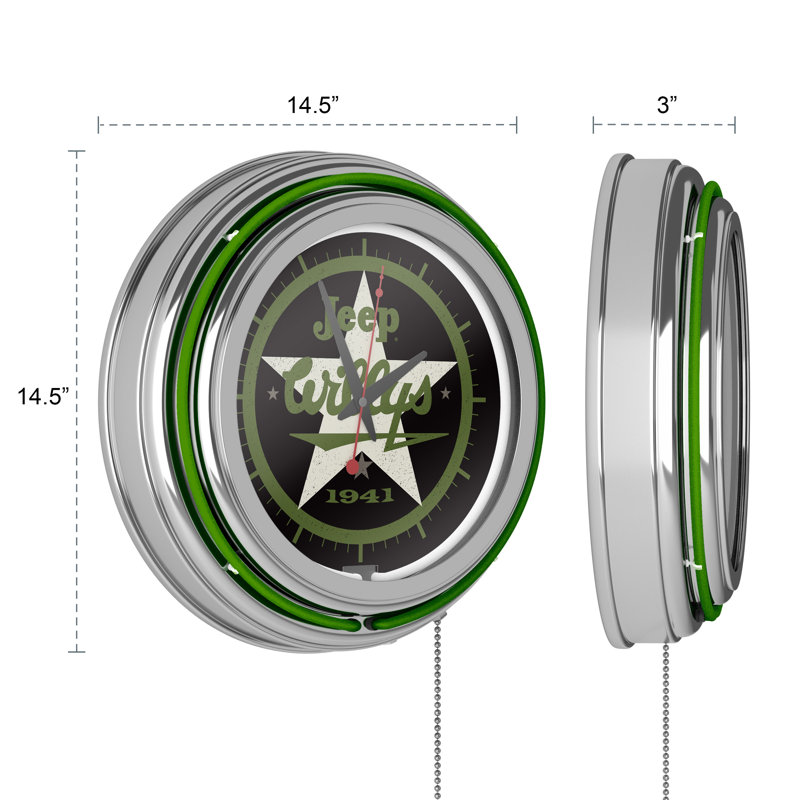 Jeep Willys 1941 Retro Neon Wall Clock, Vert