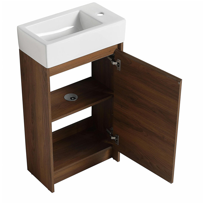 Armoire de meuble-lavabo autoportante de 18 pouces avec bol simple, porte à fermeture douce, convenant aux petites salles de bain