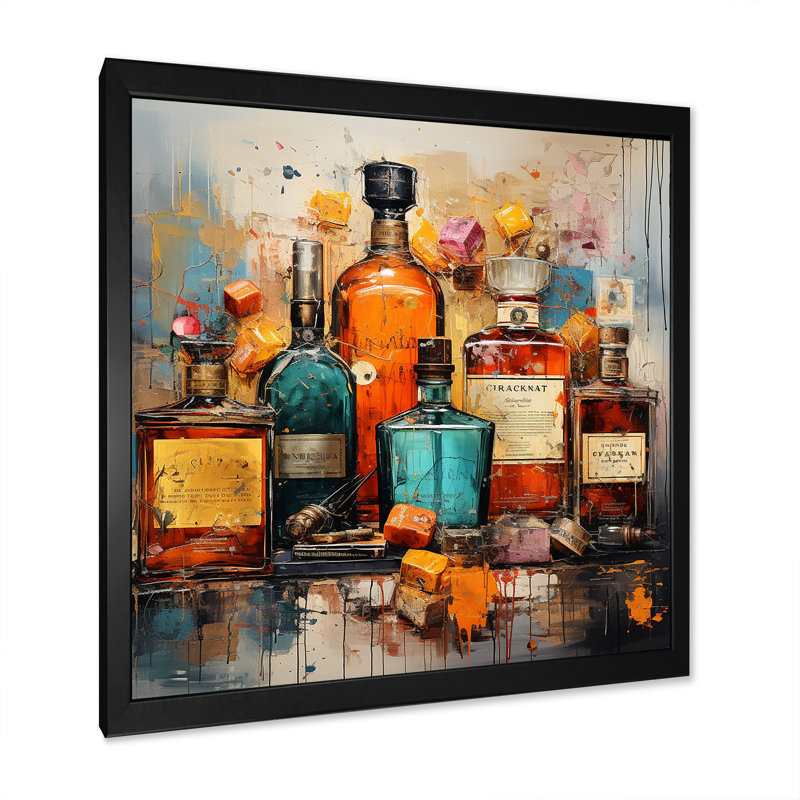 Parfum rétro parfumée 1 - Parfums, art mural, Cadre simple noir, H 16 po x l 16 po x P 1 po