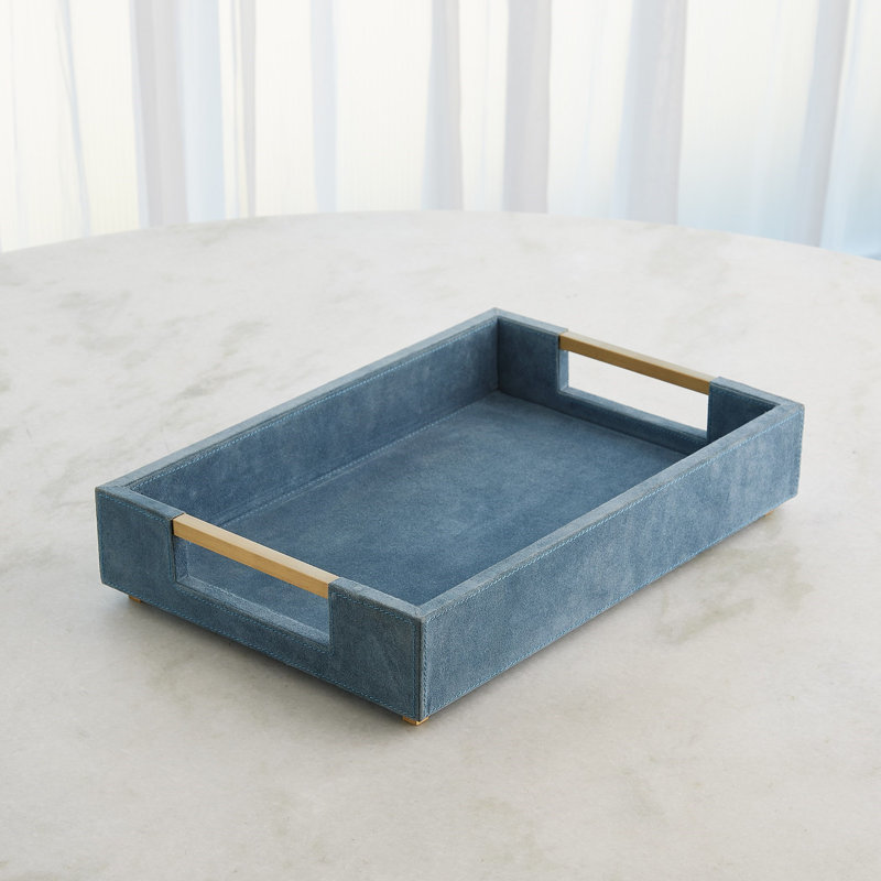 Posh Tray-Dusty Blue Suede-Lg, Bleu, L 18 po x P 12,5 po x H 3,75 po