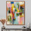 Peinture minimaliste rose avec des formes de jaune - impressions sur toile géométriques, art mural moderne rose