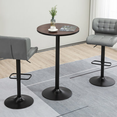 Table de bar ronde H 42 po Bronis, table de pub industrielle rustique, table bistro en bois d'orme avec base en métal