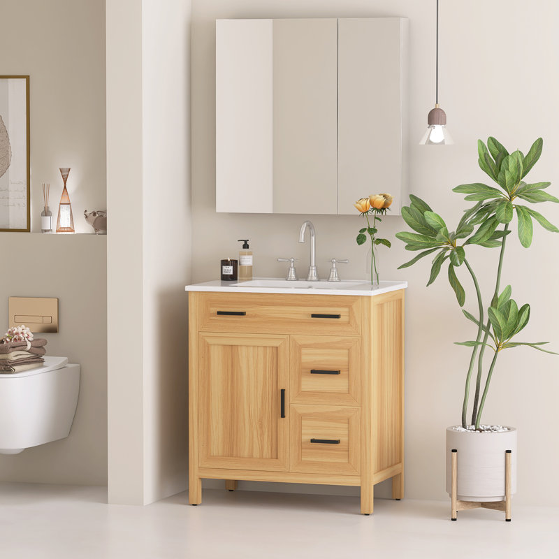 Meuble-lavabo moderne autoportant en bois 30 po avec comptoir en céramique