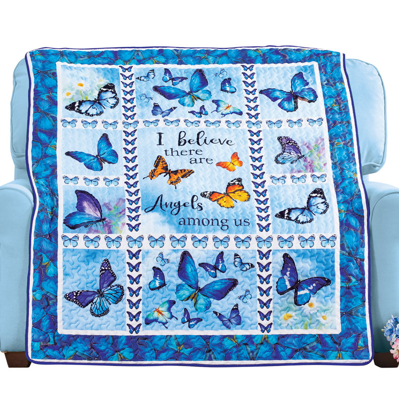 Quilted Patchwork Butterfly Angels Throw Blanket 60" x 50"