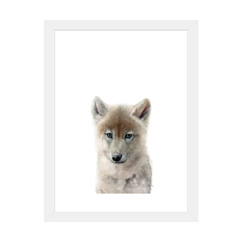 Bébé loup - reproduction d'art, H 32 po x l 24 po x P 1 po, Papier encadré blanc, Blanc