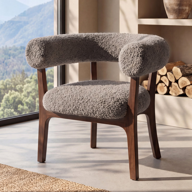 Chaise rembourrée avec accoudoirs et pieds en bois massif, Gray