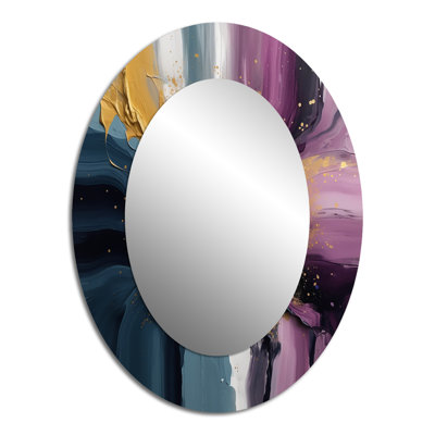 Mauve et bleu mouvements en peinture II - miroir décoratif ovale abstrait sur métal