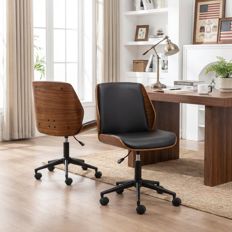 Bryonie Faux Leather Upholstered Armless Office Chair, Black