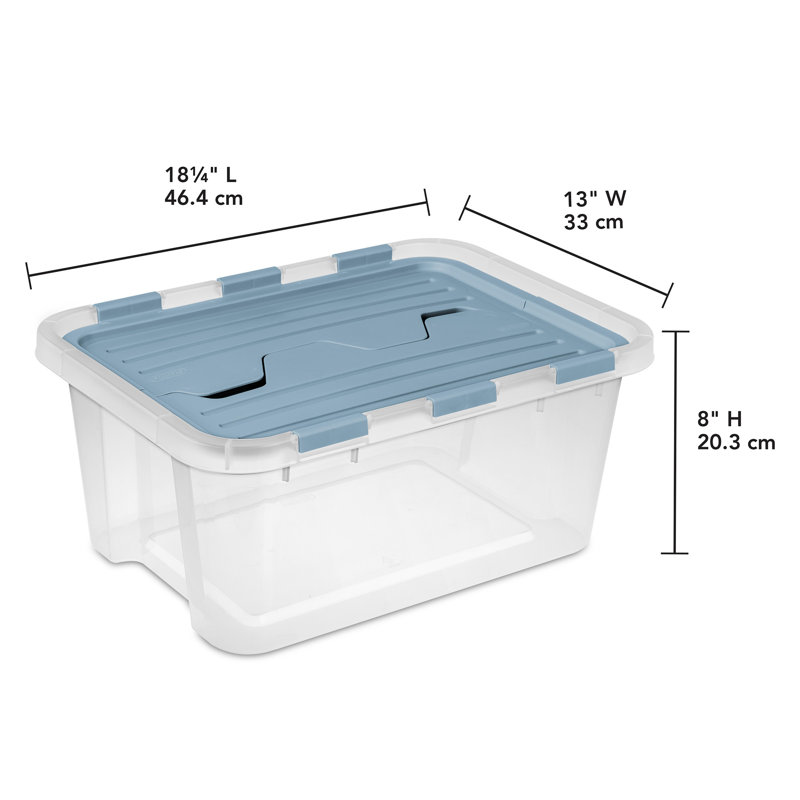 Sterilite 20 Qt Hinged Lid Storage Box, Plastic Container, Washed Blue, 12 Pack, 20 qt.