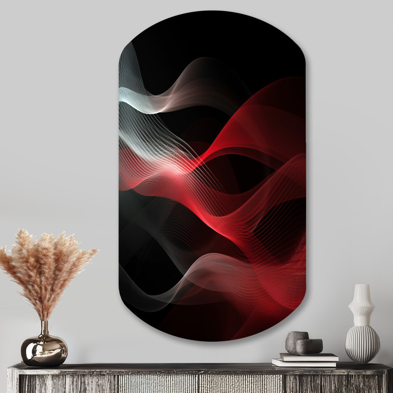 «Red Black Contemplative Abstraction II - Asymmetric Abstract Modern Waves», reproduction d'art murale en métal