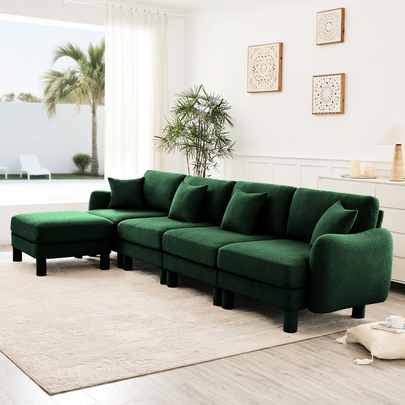 4, tissu bouclé, convertible, conception en forme de L, en forme de coquille, amovible, pieds cylindriques, canapé modulaire convertible en tissu de relaxation 4 avec distinctif et enveloppé idéal pour les loisirs