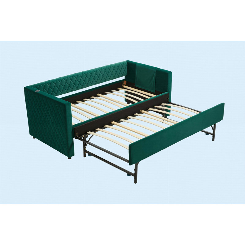 Emerald Velvet Daybed, Sturdy Wooden Bed Frame, Emerald