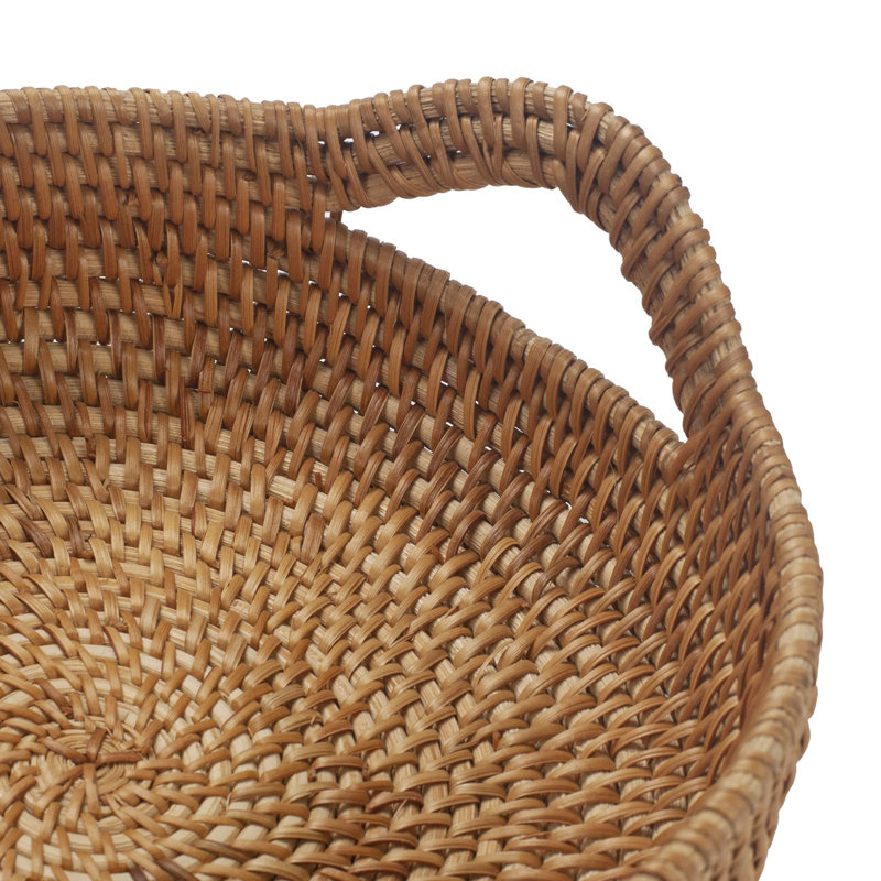 Rattan Storage Basket, Hand Woven Fruit Basket With Handles, Wicker Serving Basket, Bread Basket, Decorative Baskets For Organizing, Set Of 2