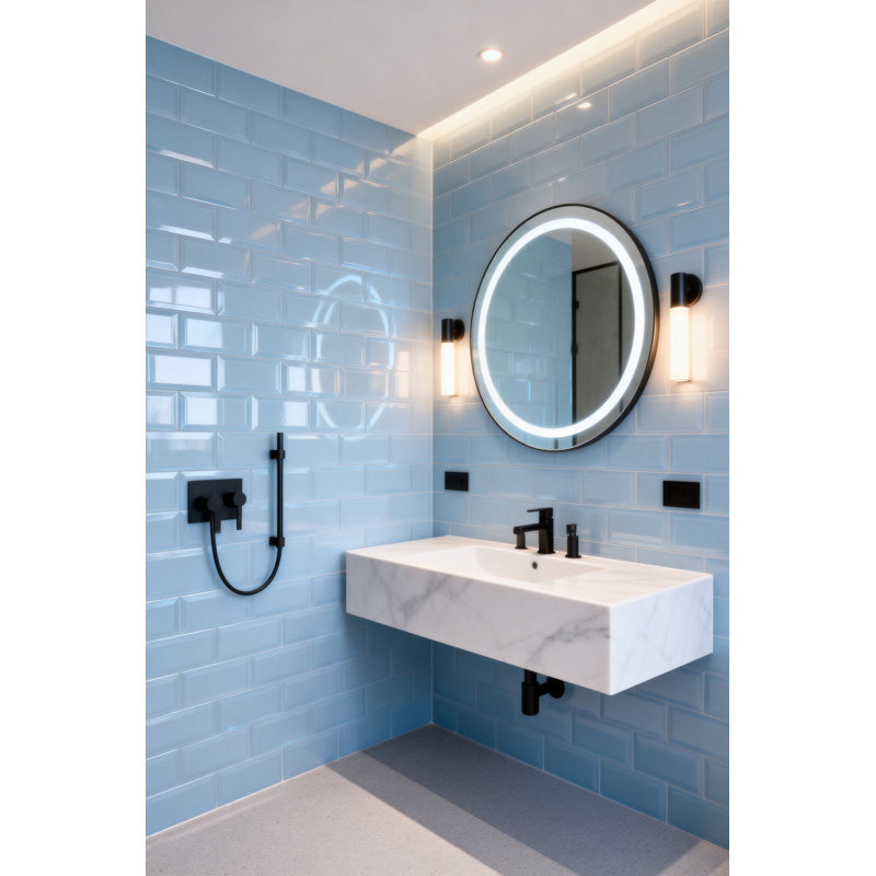 Carrelage mural de cuisine et de salle de bain en verre biseauté de qualité diamantée givré 3 po x 6 po Frosted Elegance